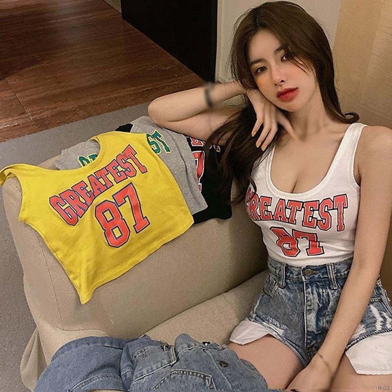 Áo Croptop Sát Nách Cổ Chữ U In Chữ Phong Cách Hàn Quốc