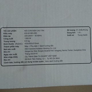 Nồi cơm điện cao tần sharp ks-ih190v-rd(màu đỏ)