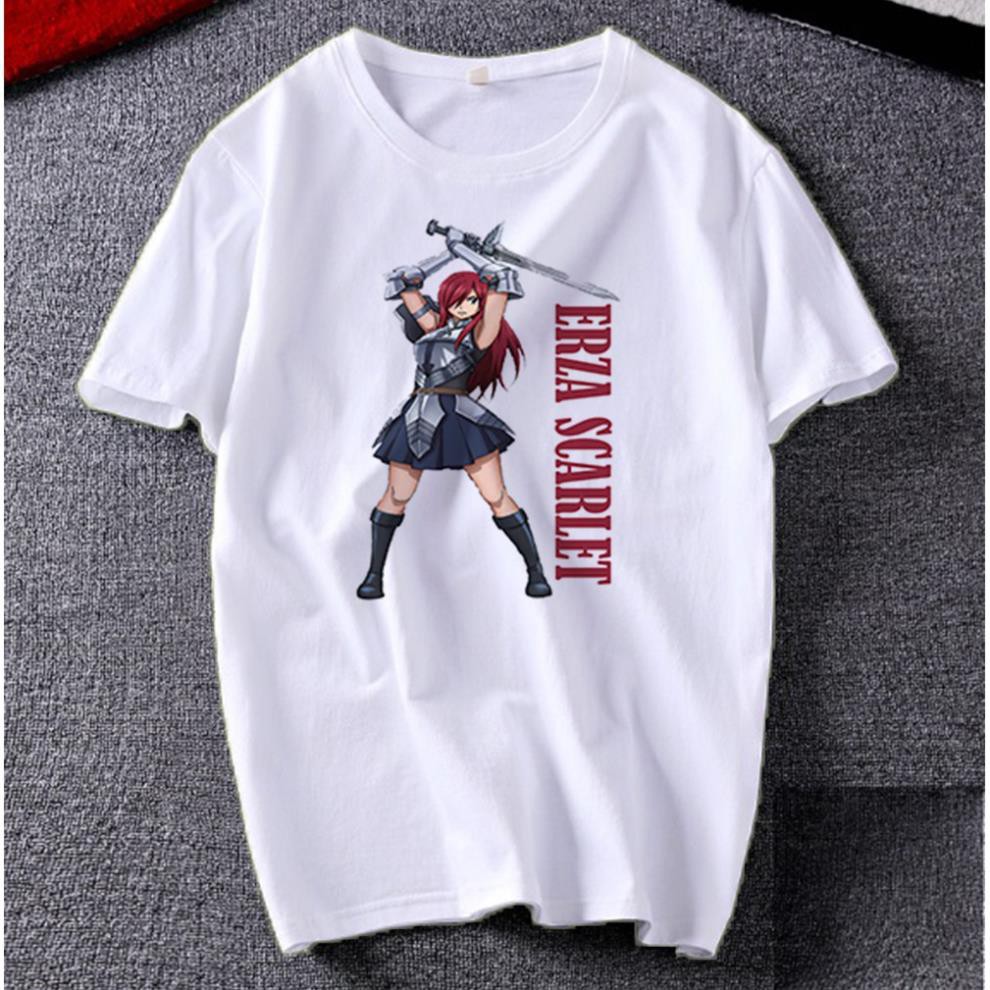 Áo thun Cotton Unisex - Nhân vật Erza Scarlet - Fairy Tail - Chibi - Erza Scarlet giương kiếm