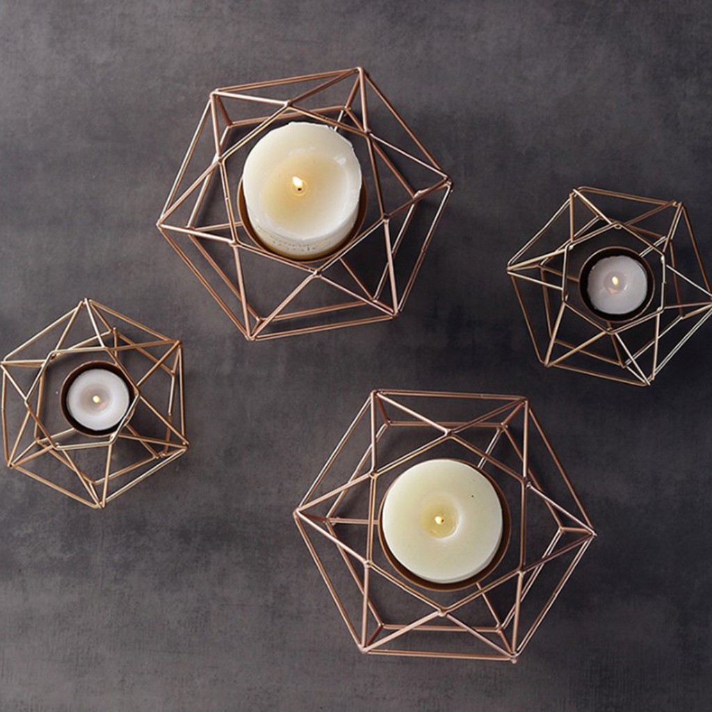 Industrial Iron Wire 3D Geometric Glass Tealight Candle Holder Wedding Party, Multi Uses, Flower Basket,  Bonsai Pot Case