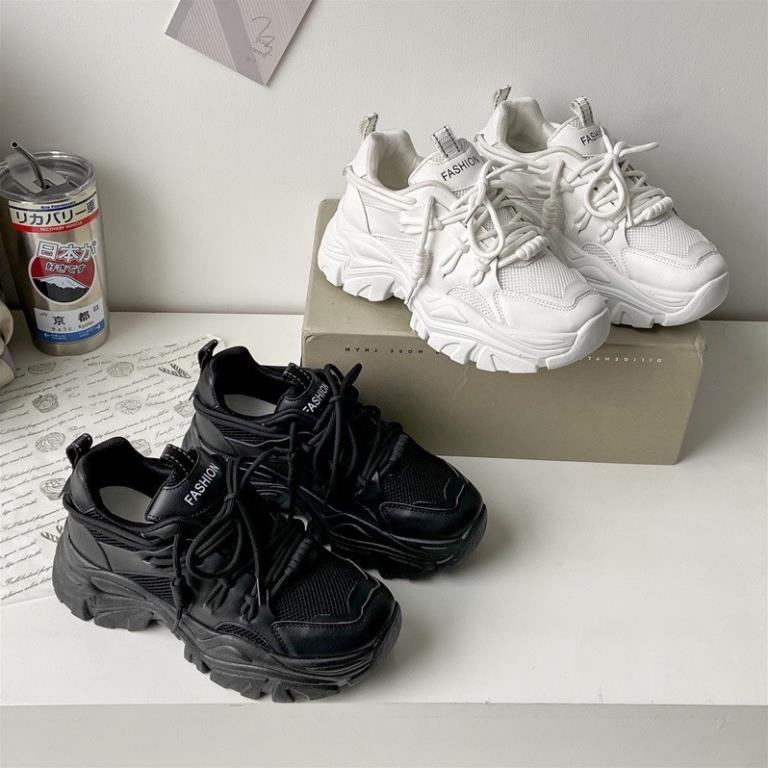 Giày thể thao nữ Ulzzang độn đế hầm hố cực chất Giầy sneaker 2 màu đen trắng Hàn Quốc cool ngầu cá tính - Hàng mới về