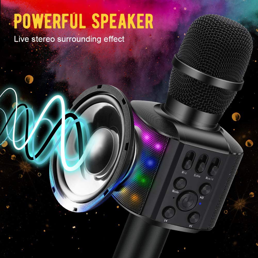 Microphone Karaoke Portable Bluetooth Không Dây Loa Speaker Đèn Led 4 in 1 cho Máy Hát Android IOS PC Tablet Bonaok