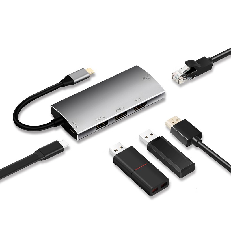 Hub Chia Cổng Usb C Hub 5 Trong 1 Cho Macbook Pro / Air / Ipad Pro (100M), 4k Hdmi 2 Usb 2.0