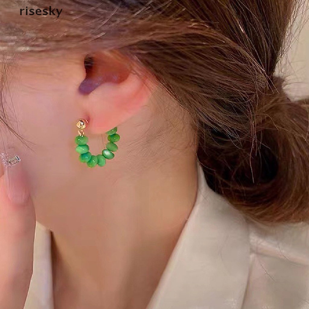 Bông Tai Dáng Dài Đính Đá Mắt Mèo Màu Xanh Lá Thời Trang Cho Nữ ♨Trên đó