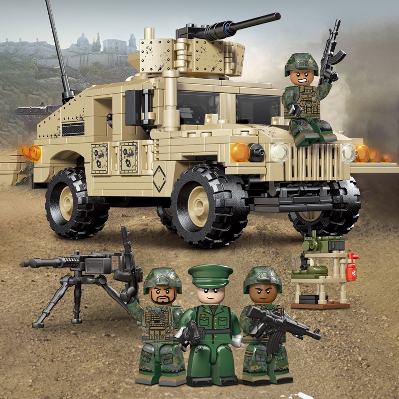 Đồ chơi Lắp ráp xe quân sự Humvee M1114, Sembo Block 207121 Amored Car, Xếp hình thông minh