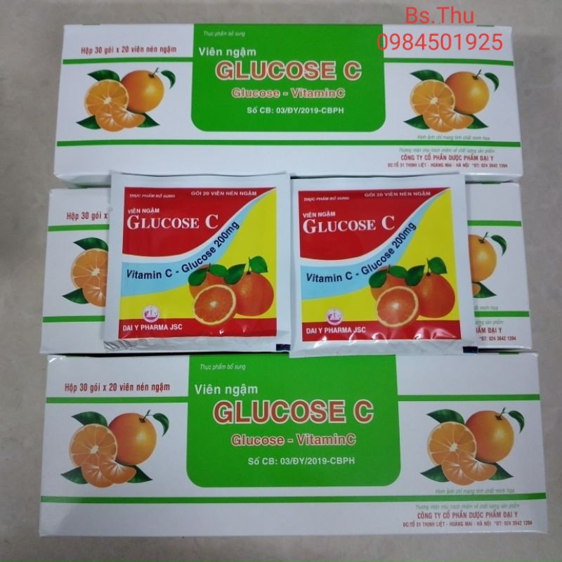 Viên ngậm GLUCOSE C bổ sung Vitamin C + đường Glucose - Gói 20 viên Kẹo C ngậm Đại Y