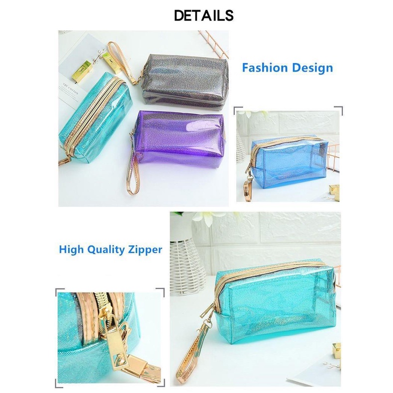 Túi Đựng Mỹ Phẩm Đa Năng Bằng PVC Chống Thấm Nước Màu Laser Tiện Dụng