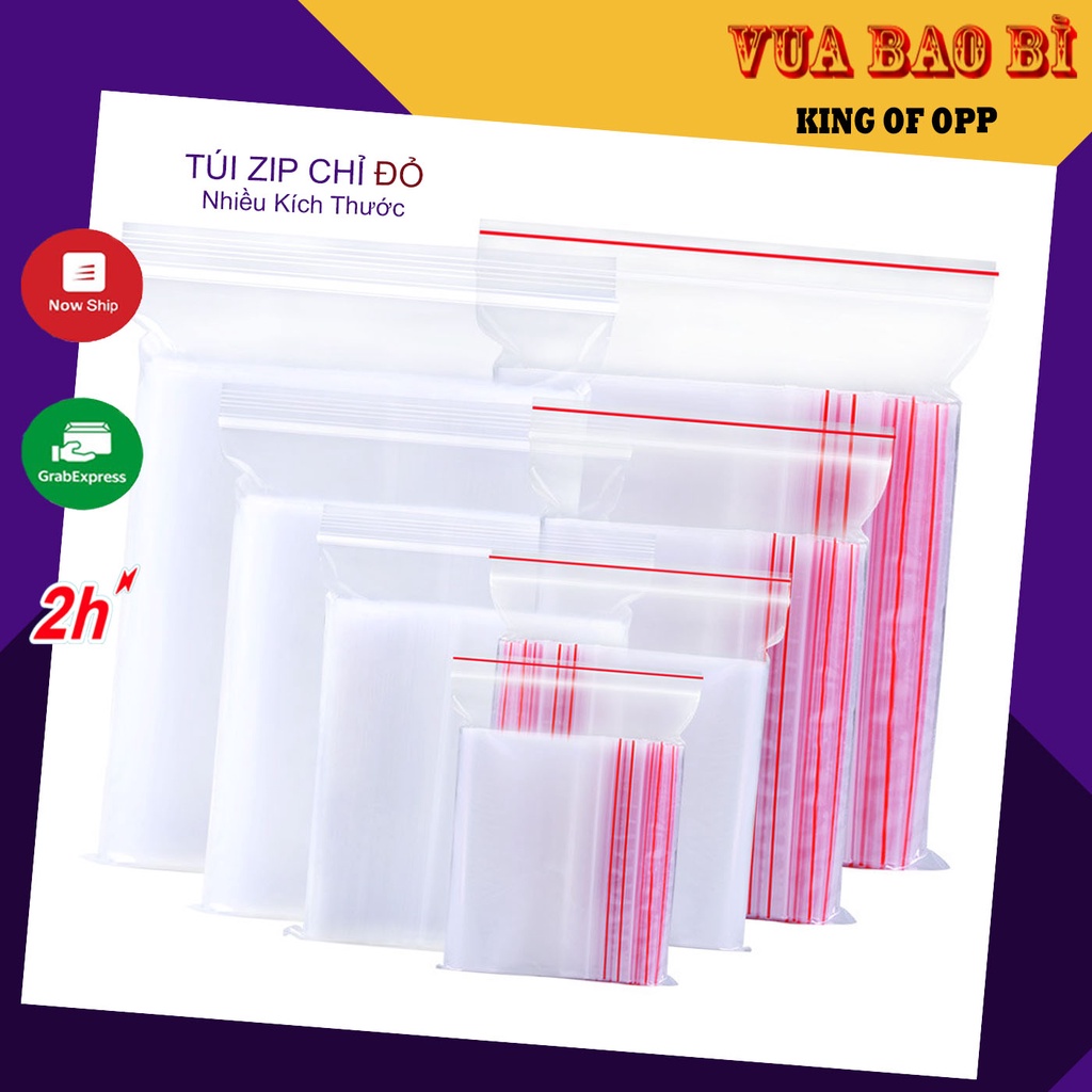 Túi zip đựng thực phẩm PE, túi zip chỉ đỏ loại dày đẹp, nhiều kích thước, 100 túi/sp- KING OF OPP