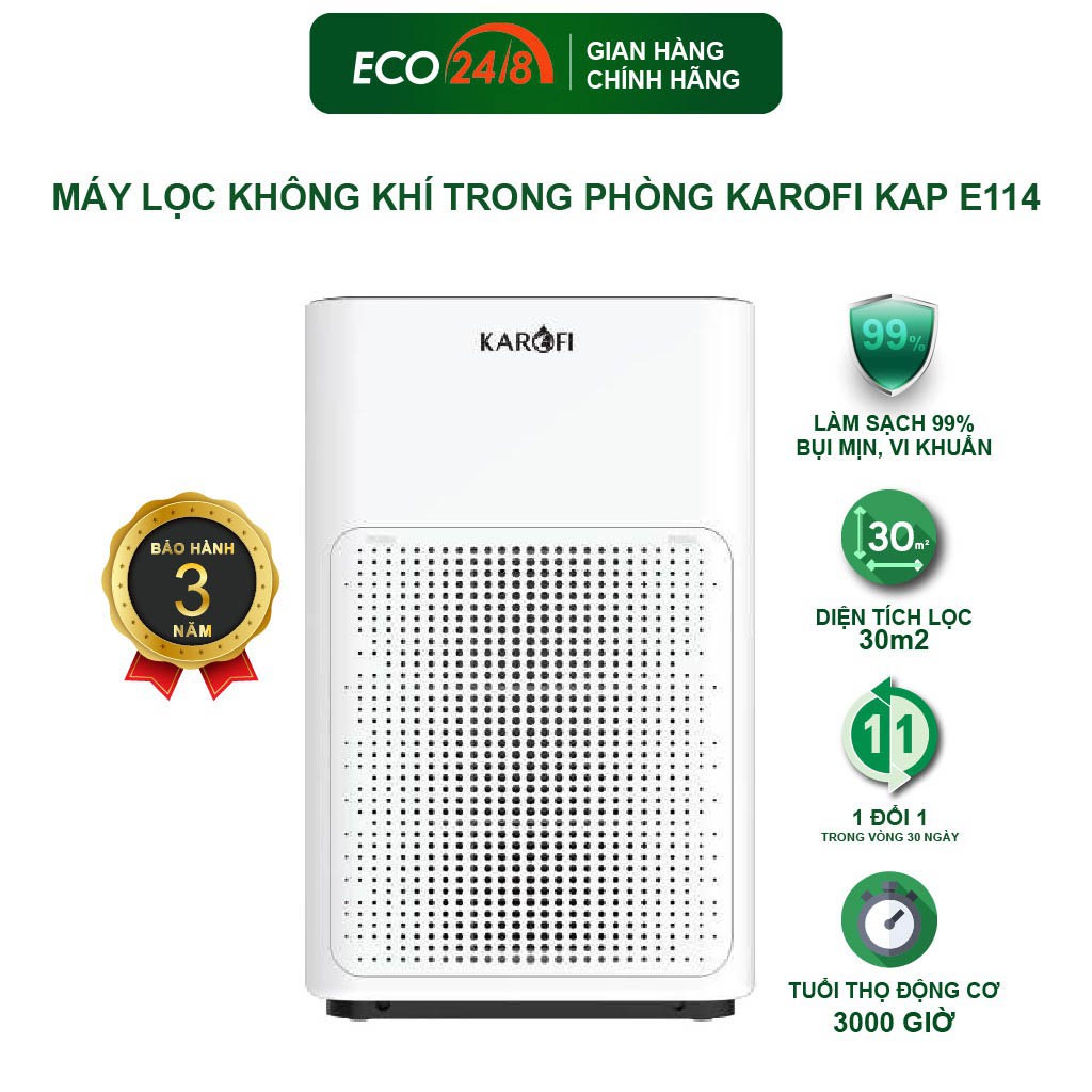 Máy Lọc Không Khí Phòng Ngủ KAROFI KAP E114 - Loại Bỏ 99% Bụi Mịn, Vi Khuẩn