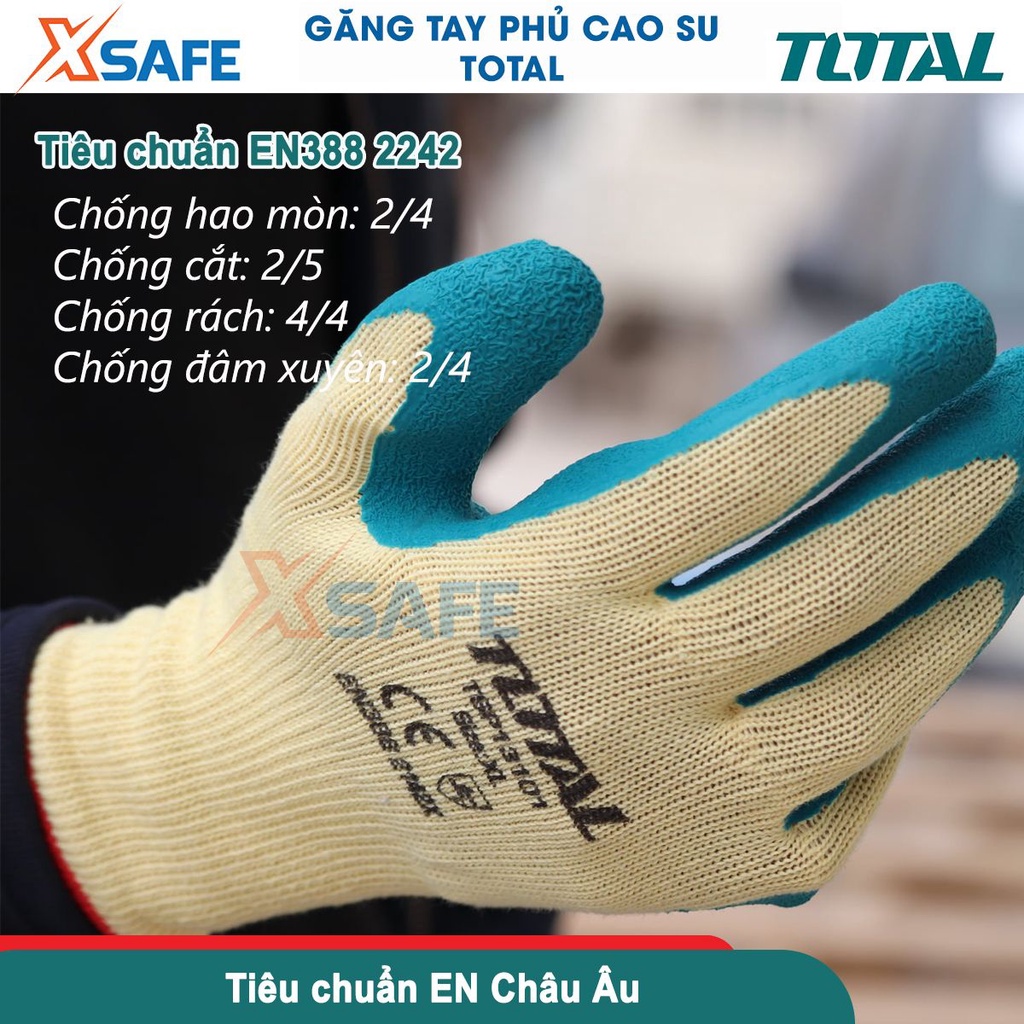 Găng tay bảo hộ phủ cao su TOTAL TSP13101 chống dầu nhớt, chống cắt, tăng độ bám găng tay lao động đa năng