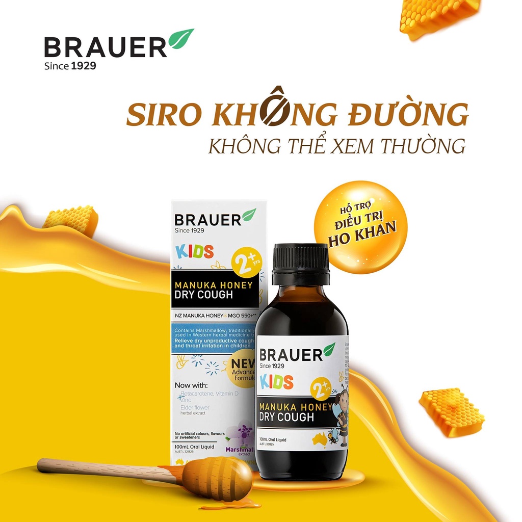 Brauer Dry Cough Giảm Ho Khan Dạng Lỏng cho trẻ 2 tuổi trở lên (100ml) Maxwell