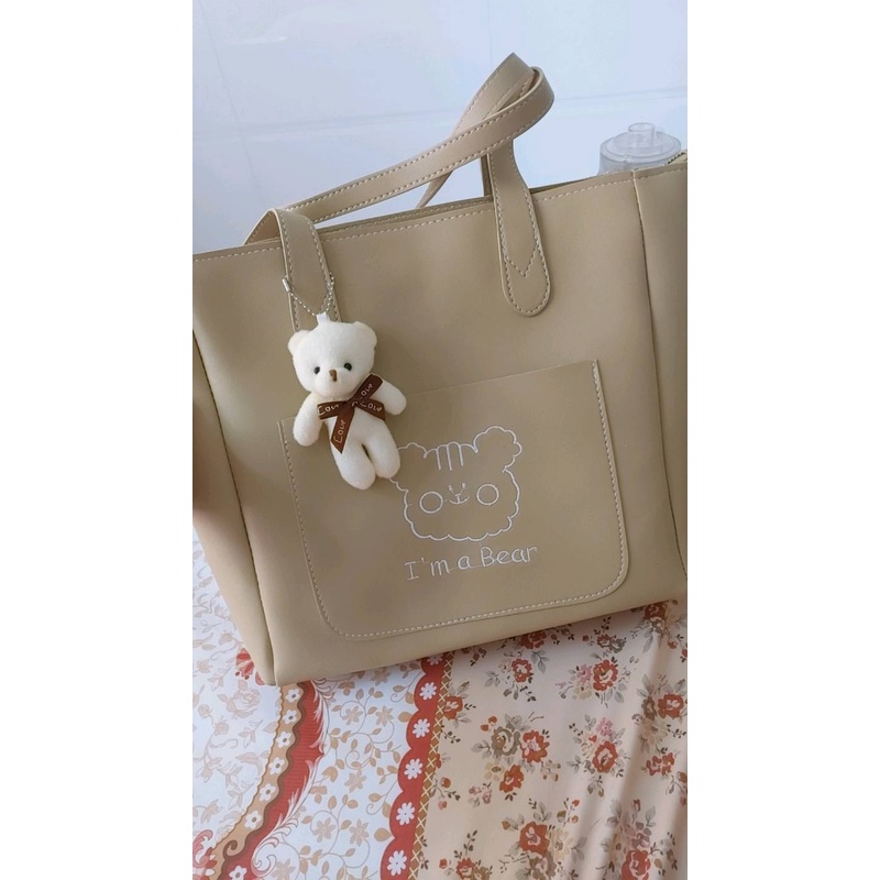 Túi tote da trơn tặng kèm gấu vừa A4, vừa Laptop P106