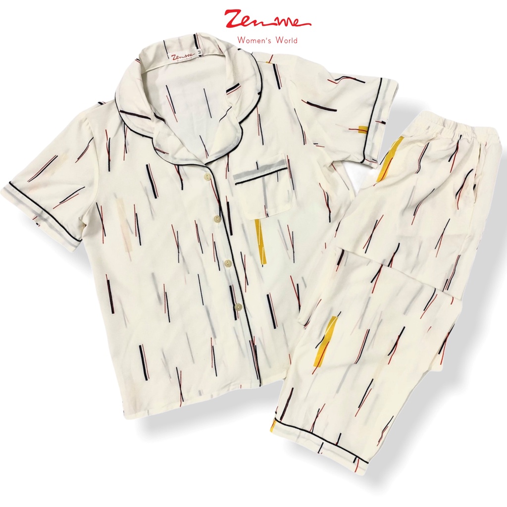 Đồ bộ pijama nữ Zen Me bộ mặc nhà tay cộc quần dài chất liệu Lụa giấy Luxury cao cấp - họa tiết trẻ trung hiện đại | BigBuy360 - bigbuy360.vn
