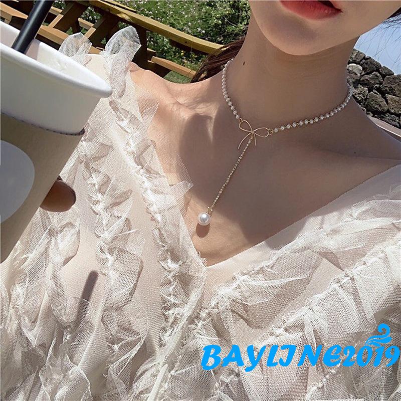 Vòng cổ mặt hình nơ đính ngọc trai nhân tạo thời trang dành cho nữ