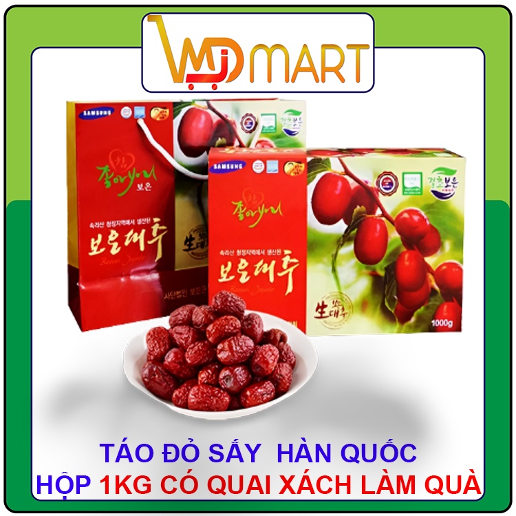 Táo đỏ sấy khô Hàn quốc hộp 1kg kèm túi xách làm quà tặng