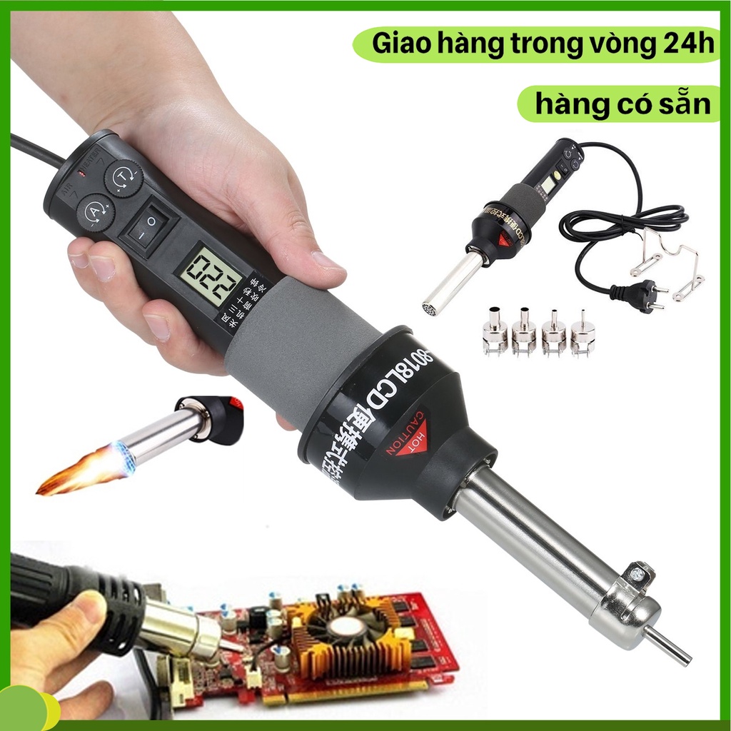 Máy khò hàn nhiệt cầm tay Máy khò hàn Đa Năng phụ kiện đi kèm với màn hình kỹ thuật số (EU cắm 220V)