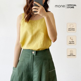 Áo 2 dây basic vàng vải linen tự nhiên