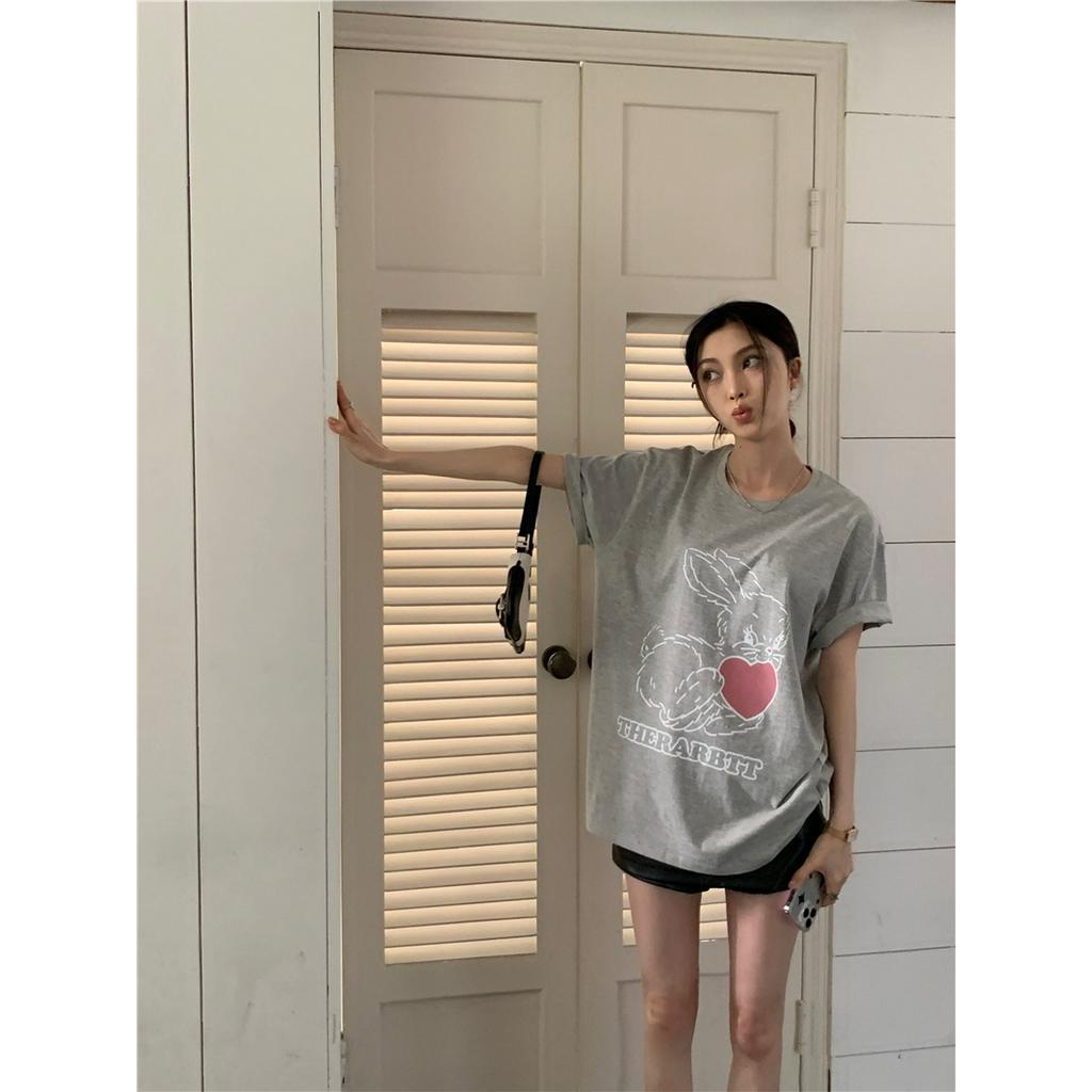 Áo Thun Dáng Rộng Ngắn Tay In Hình Thỏ Đáng Yêu 61790