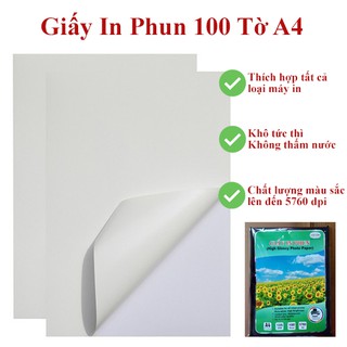 Giấy in phun Mạnh Hưng A4 - Dùng Cho Máy In Màu - 100 Tờ - 135GSM - 5760dpi - Màu Sắc Sinh Động, Không Thấm Nước