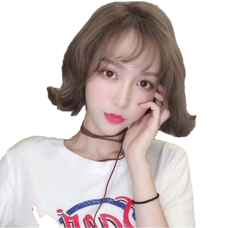 Wig ladies short curly hair air bangs Korea wig hood