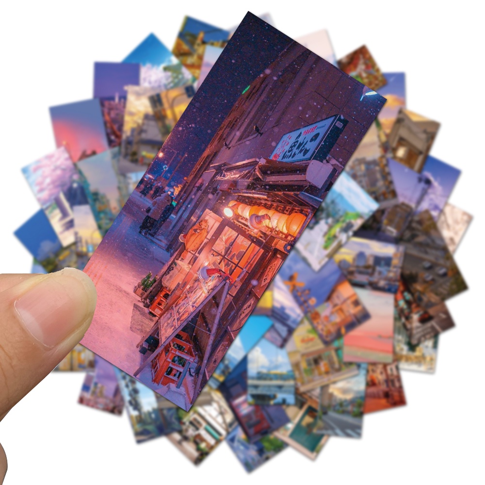 Bộ 10/30/50 Miếng Dán Chống Thấm Nước Hình Phong Cảnh Đường Phố Trang Trí Ván Trượt/Guitar/Guitar Trẻ Em