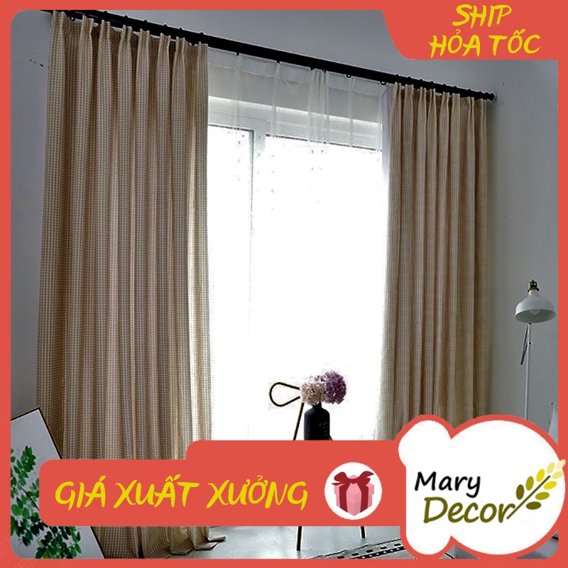 Rèm cửa sổ chống nắng cực đẹp cực rẻ - họa tiết Caro nâu R-G08