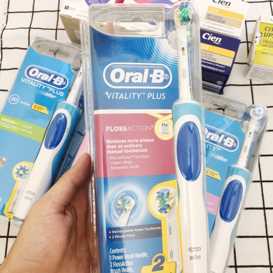 Bàn chải điện Oral-B Vitality chính hãng, PIN sạc 1 lần dùng cả tuần, làm sạch răng, chống mảng bám, viêm nướu