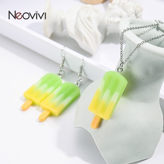 Bộ Vòng cổ + Bông Tai Hình Que Kem Màu Cầu Vồng Ngọt Ngào Thời Trang Cho Nữ