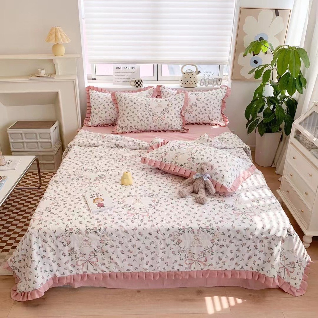 Bộ Chăn Ga Gối Đũi Bèo Ngắn - Cotton Đũi Mềm , Mịn Hoạ Tiết Hoa Lá Hàng Nhập Khẩu Full Set 4 Món | BigBuy360 - bigbuy360.vn
