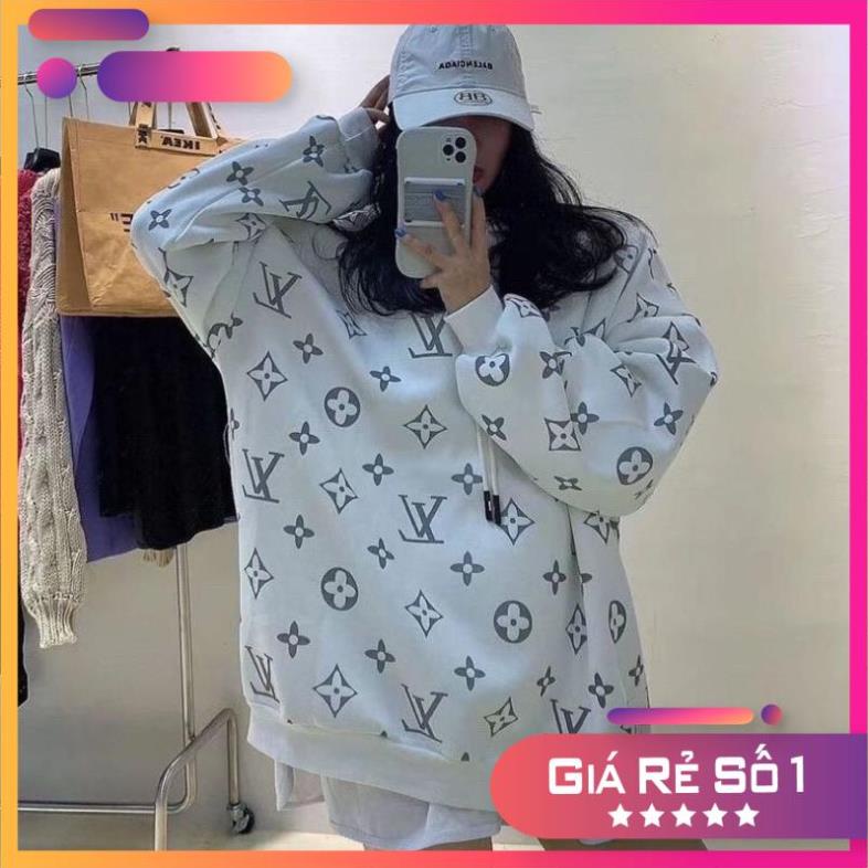 Áo Hoodie Nỉ Lót Bông Tay Dài In Chữ L.V Form Rộng Unisex( Ảnh Thật)