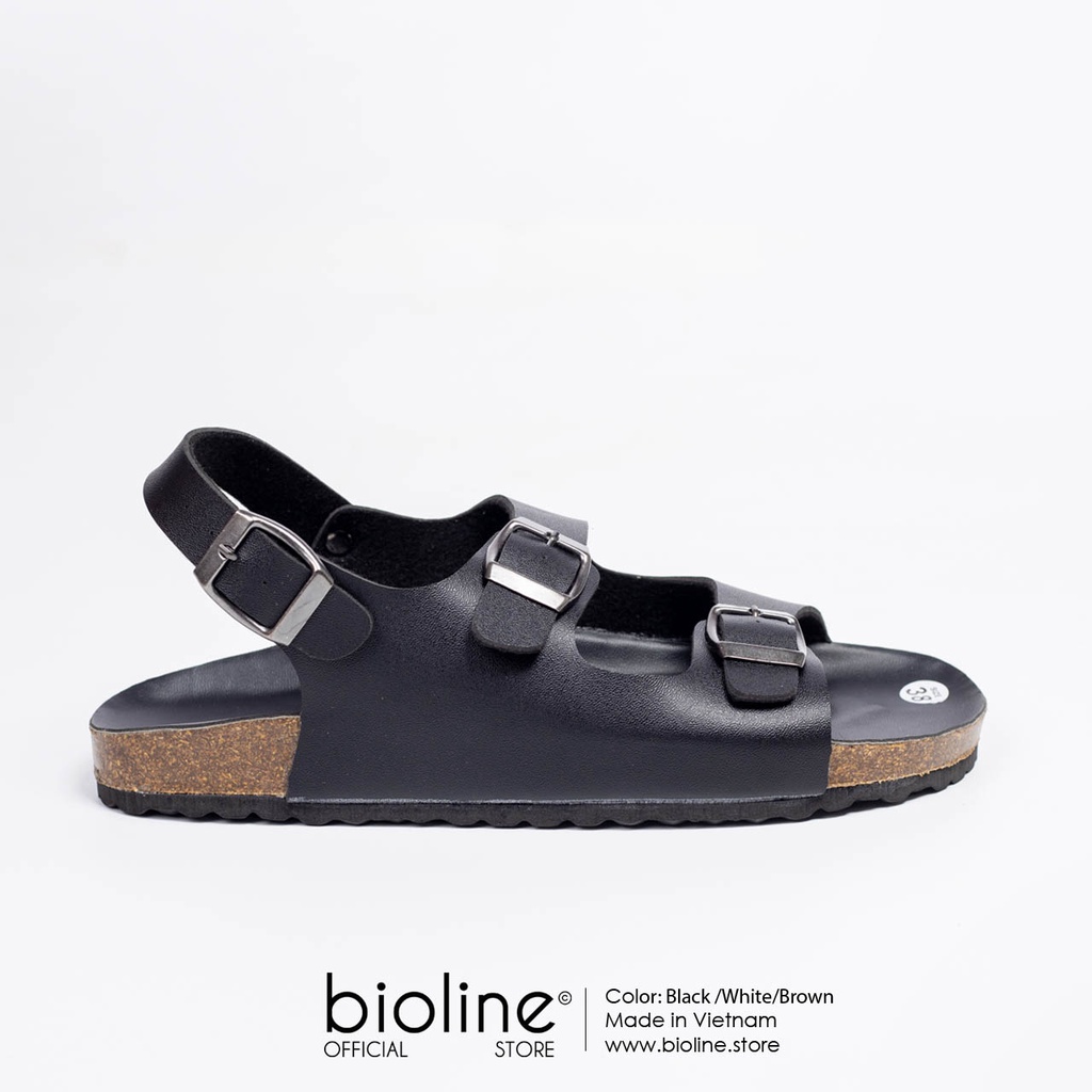 PU02- Dép sandal đế trấu BIRKEN Unisex quai hậu ngang da PU, đế trấu Bioline - Xuất khẩu châu Âu