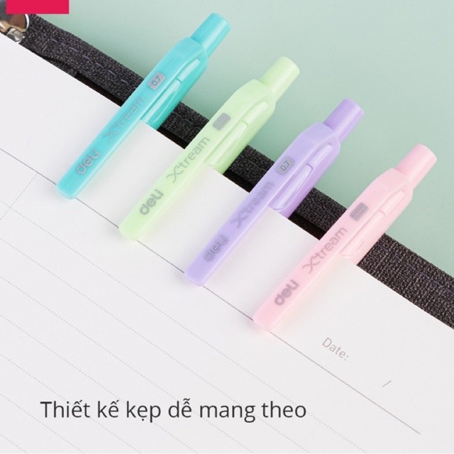 Bút bi bấm văn phòng mực xanh ngòi 0.7mm Deli giá rẻ viết nét đều trơn tru cho học sinh có đệm tay cao su EQ199