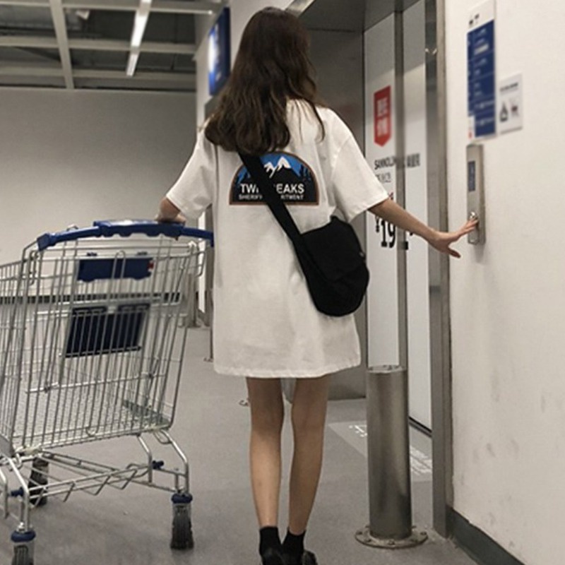 Áo Thun Tay Ngắn Cổ Tròn Dáng Rộng Dài Kiểu Hàn Quốc Dễ Thương Cho Nữ