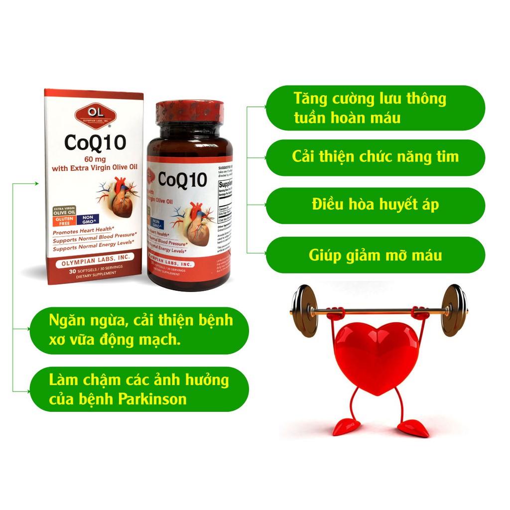 Olympian Labs COQ10 60MG - Lọ 30 Viên - Công Thức Chống Đột Quỵ , Cải Thiện Tuần Hoàn