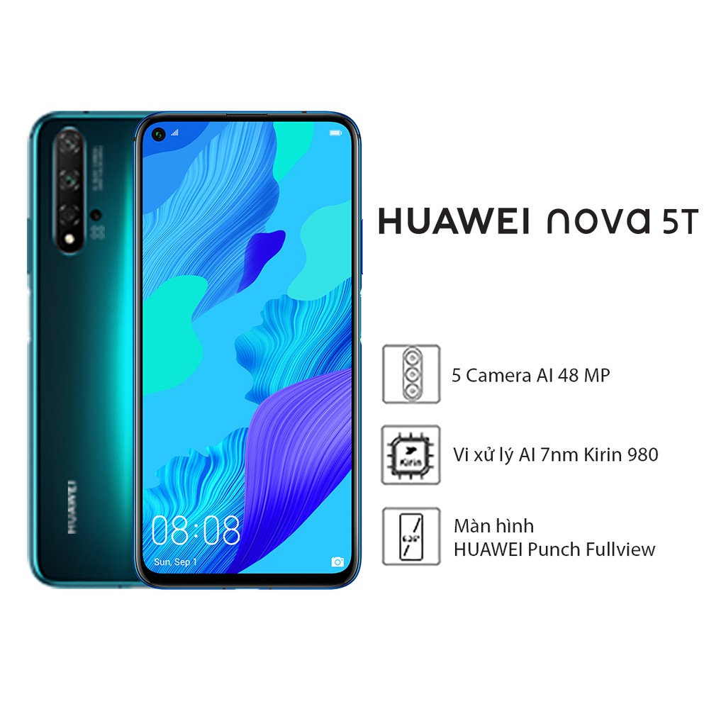 Điện thoại Huawei Nova 5T (8GB/128GB) | Chip Kirin 980 7nm 8 nhân mạnh mẽ | Bộ 4 camera sau 48 MP | BigBuy360 - bigbuy360.vn
