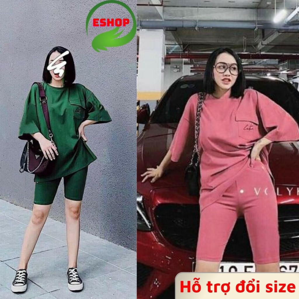 Đồ bộ nữ mặc nhà bigsize ESHOP đồ mặc nhà quần lửng ngố chất thun cotton thể thao đẹp dễ thương đi chơi ngủ AD08
