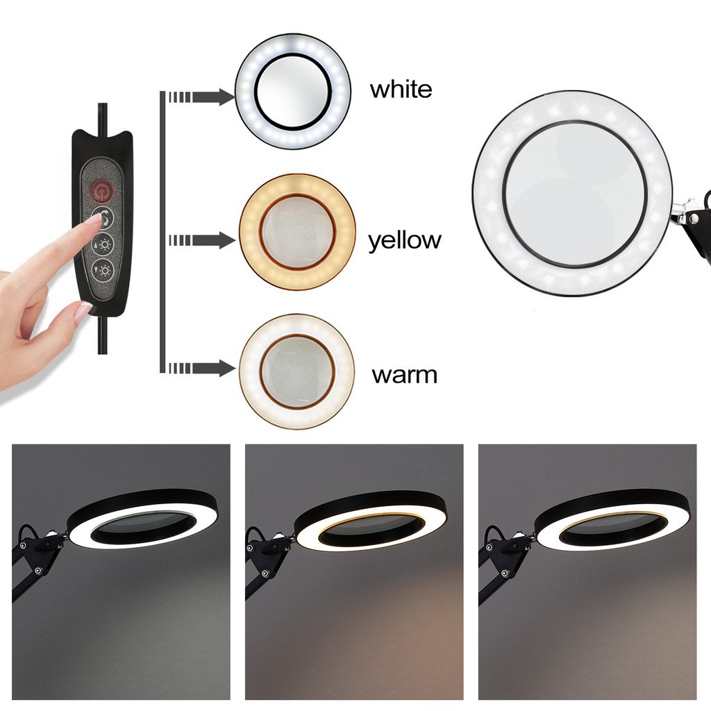 B&O 5X Magnifying Glass Desk Lamp Magnifier LED Light Foldable Reading Lamp with Three Dimming Modes USB Power Supply