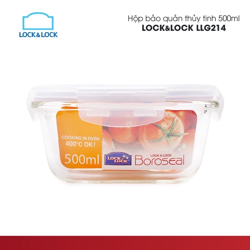 Hộp Bảo Quản Thủy Tinh Hình Vuông Lock&Lock LLG214 140x140x67mm 500Ml