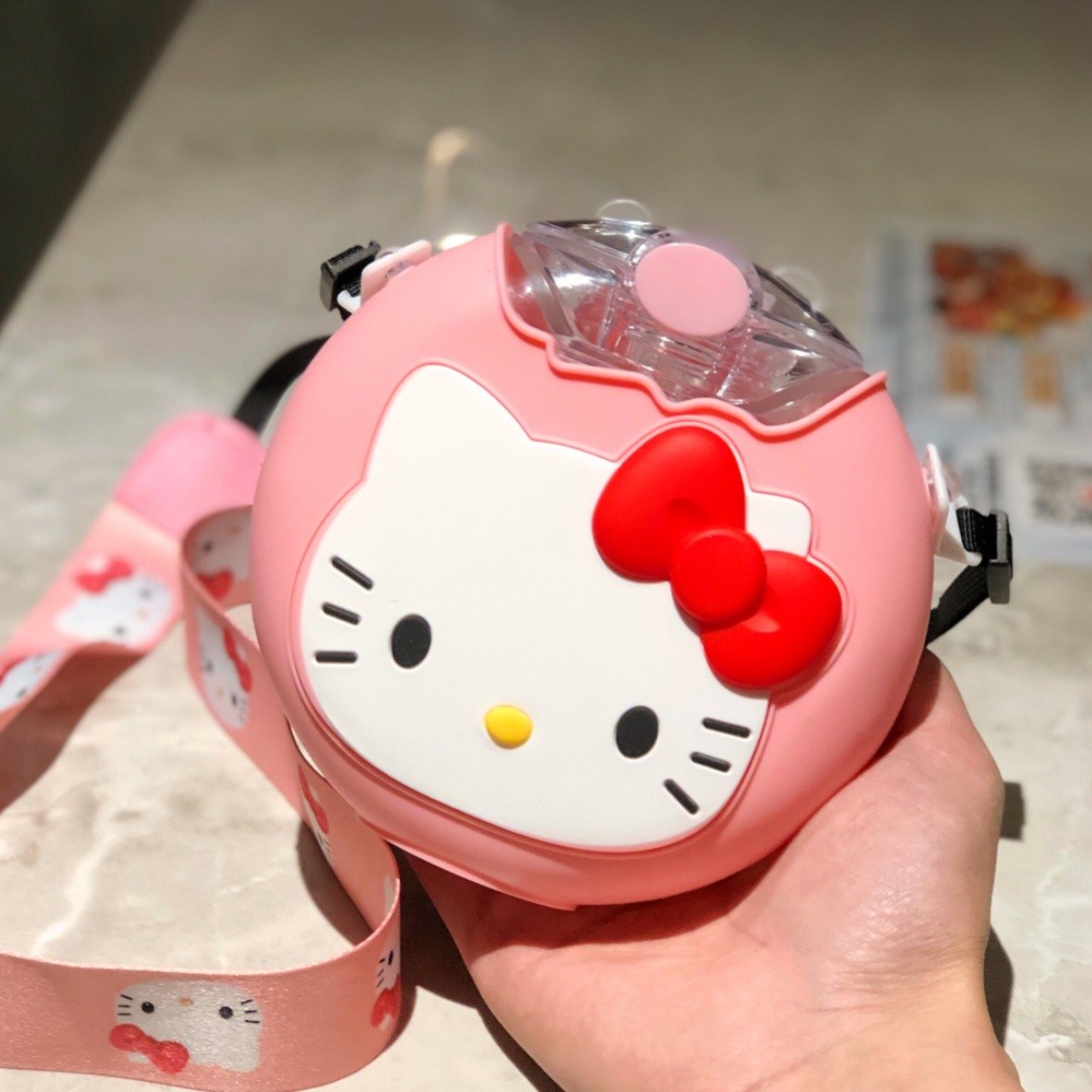 Bình Nước Chống Sốc Có Ống Hút Họa Tiết Hello kitty Dễ Thương