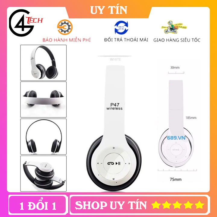 Tai Nghe Chụp Tai Bluetooth P47 Không Dây Cao Cấp 4 Trong 1