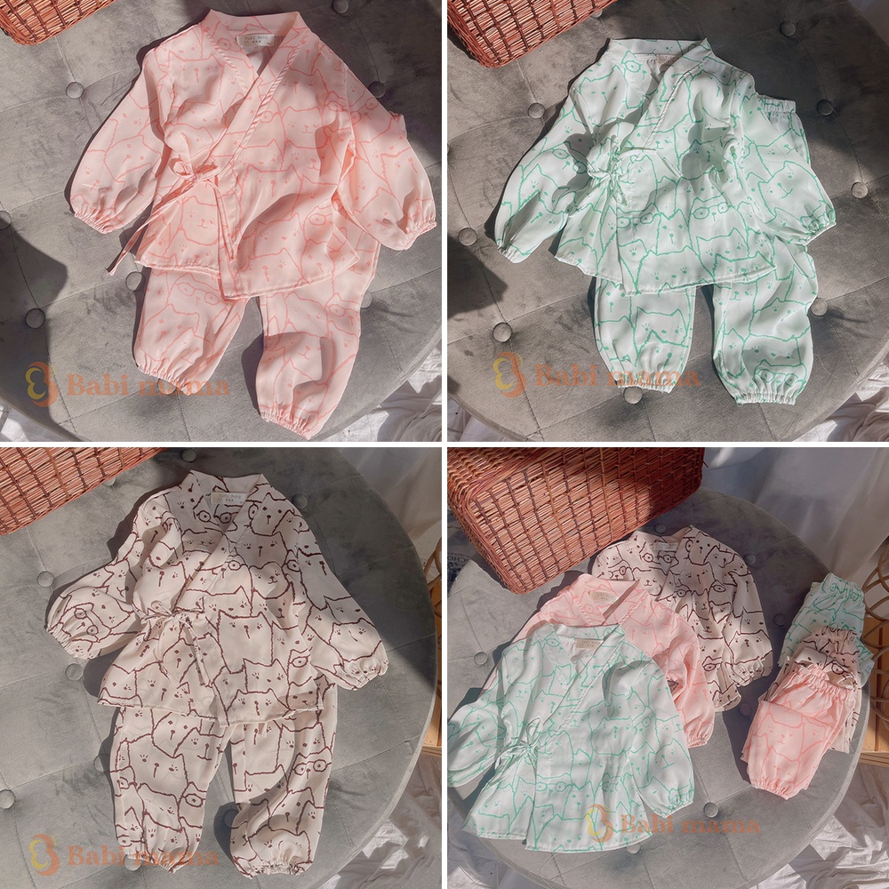 Bộ Đồ Ngủ Pijama Yakuta Dài Tay Lụa Mango Cho Bé Trai Bé Gái 8-20kg Babimama - BPN16