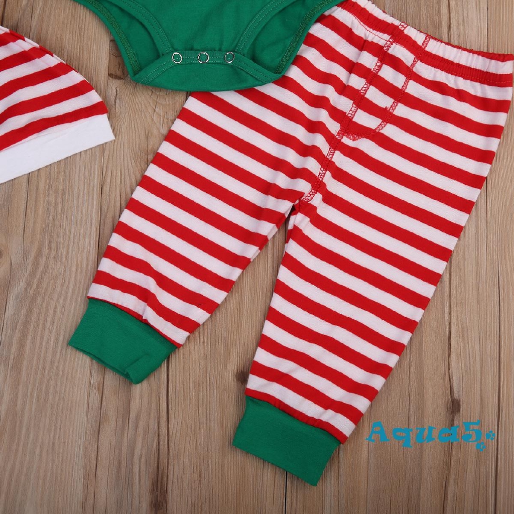 ✿ℛChristmas Newborn Kids Baby Boys Girls Romper Pants Hat Outfits Set Clothes 3Pcs