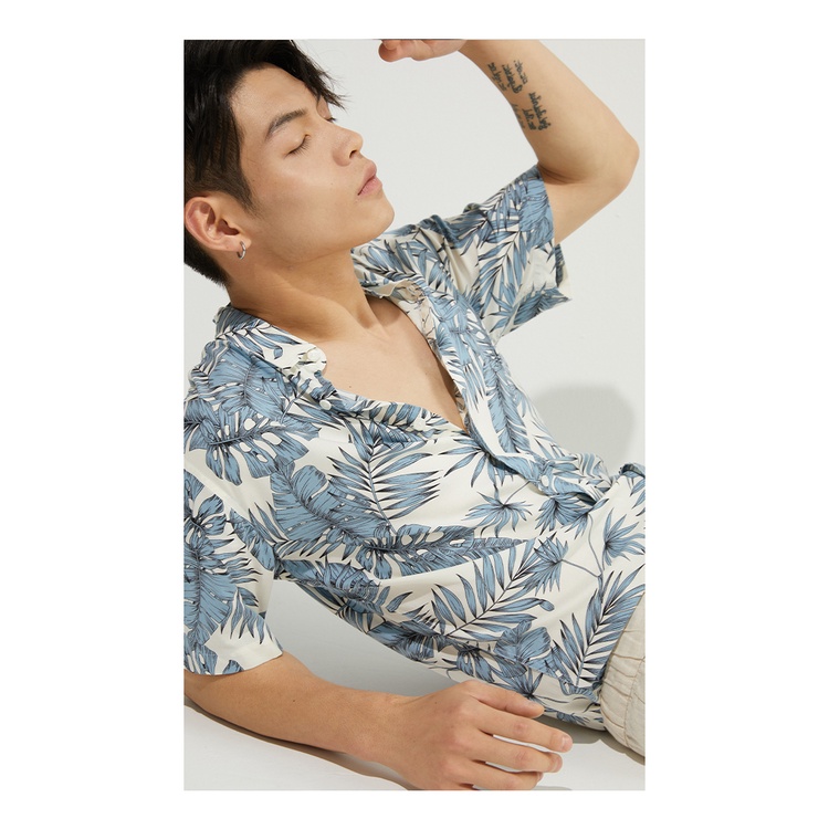 Áo Sơ Mi Nam Hè Cổ V HAWAI Du Lịch Biển Thời Trang Trẻ Trung Năng Động, Lụa Chéo Phong Cách AMBITION
