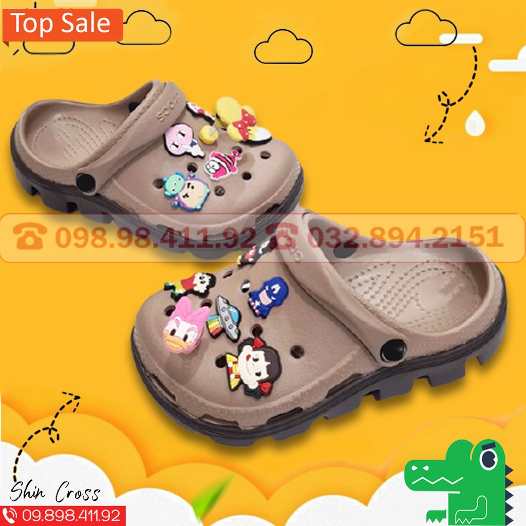dép cross cho béHOTRENDdép cross cho bé màu nâu đế đen DEPCR112NAU tặng thêm 6 jibitz cross