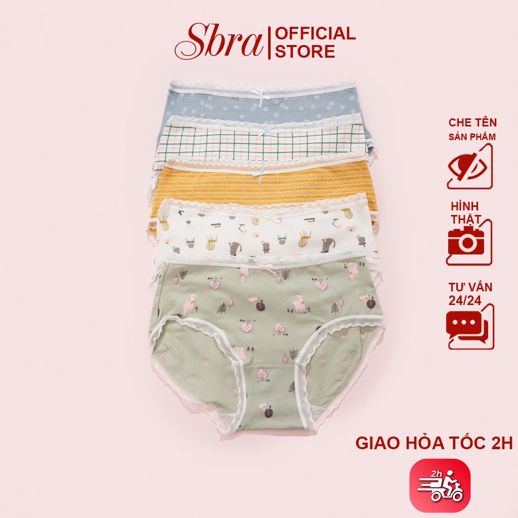 SET 5 Quần Lót Nữ Cotton Sbra Họa Tiết Cute Viền Ren Mềm Mịn Không Lộ Thấm Hút QC38