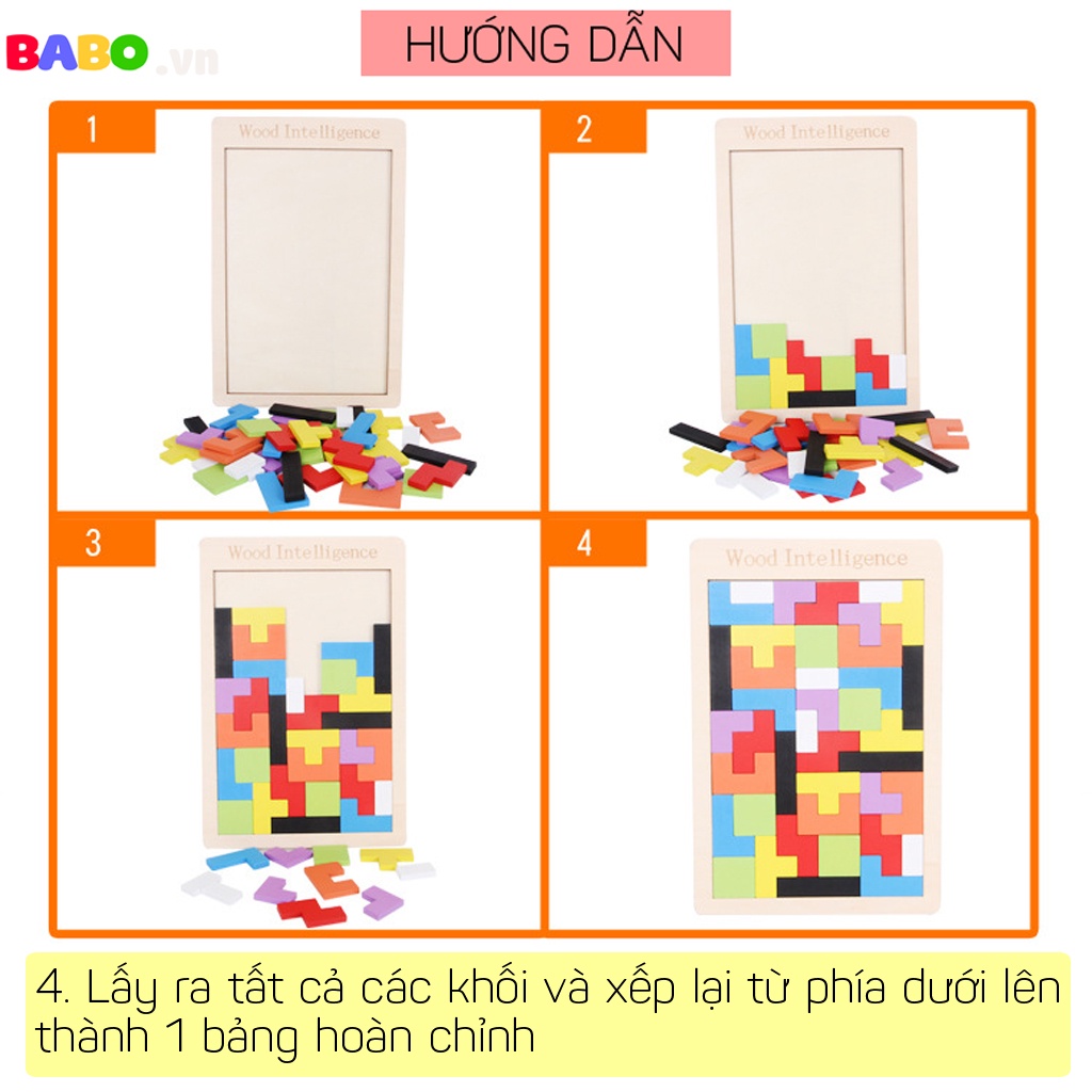 Đồ Chơi Xếp Hình Tetris Bằng Gỗ Thông Minh Babo Cho Bé Phát Triển Tư Duy, Khả Năng Tập Trung Sáng Tạo, Kích thước 27x18