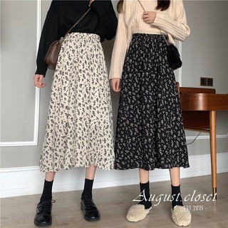 Chân váy hoa nhí Vintage vải voan 2 lớp eo chun dáng dài phong cách Ulzzang Hàn Quốc - MIX đồ cực xinh