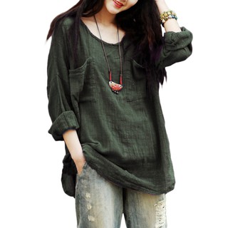 Áo ZANZEA tay dài màu trơn phong cách vintage thời trang cho nữ