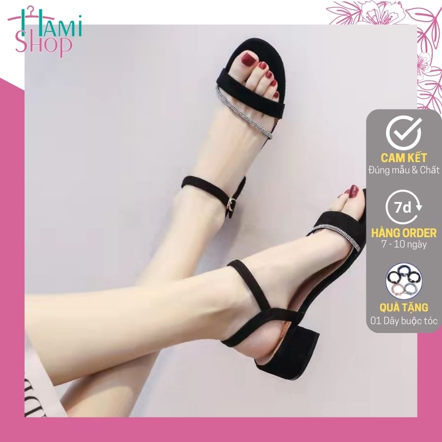Guốc cao gót nữ đế vuông sandal quai ngang cao 4cm mũi tròn cực xinh