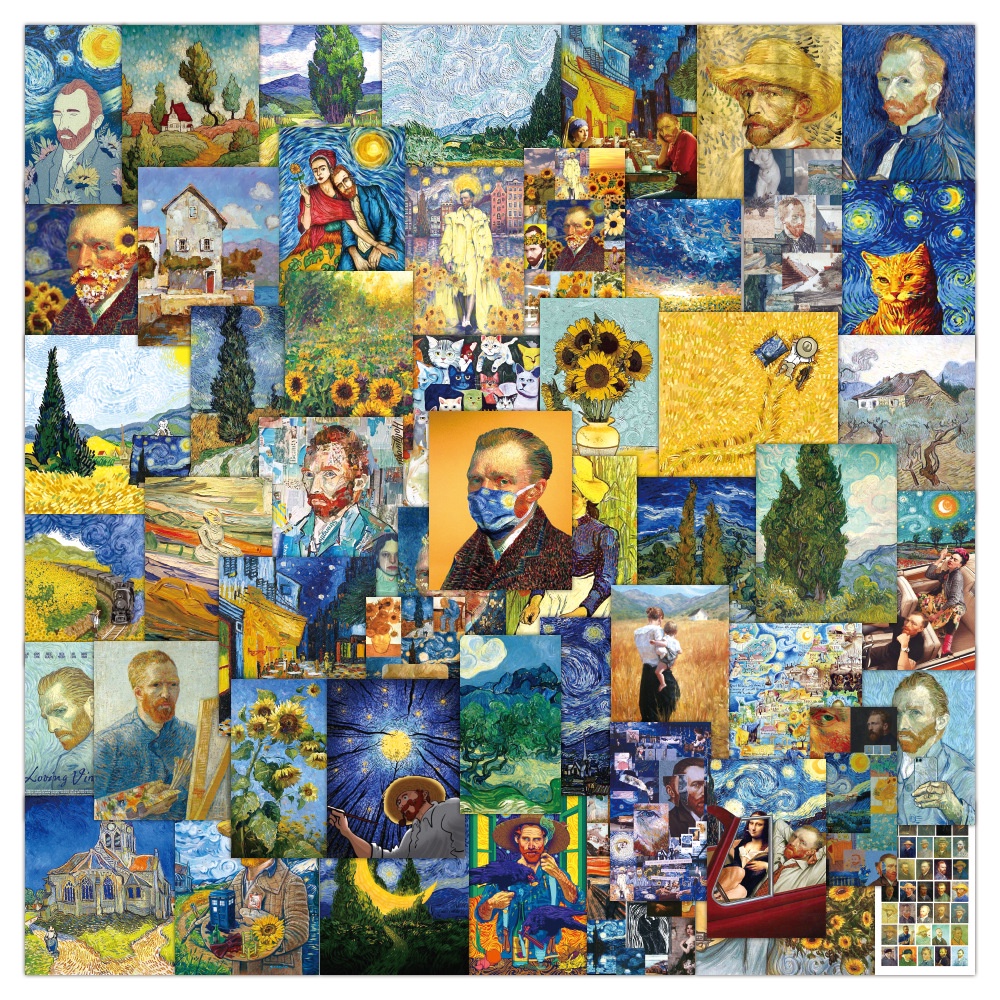 Bộ 50 Sticker Tranh Sơn Dầu Nghệ Thuật Van Gogh Dùng Để Trang Trí
